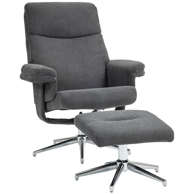 HOMCOM Relaxfauteuil met Voetenbank, Verstelbare Rugleuning, Fluweelachtig, Tot 150 kg, Antraciet