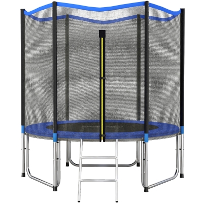 SPORTNOW Cama Elástica Exterior Ø244 cm Trampolín para Niños con Red de Seguridad Escalera y Acolchado de Muelles Azul