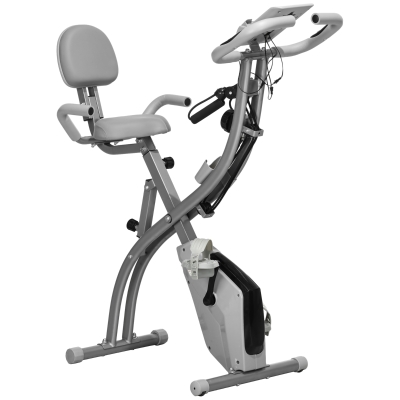 HOMCOM 2-in-1 Foldable Exercise Bike Grey 8-Level Resistance