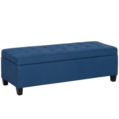 HOMCOM Poefbank met opbergruimte, Ottomane, Halbank, Knoopdetails, 125,1 cm x 48,9 cm x 41,3 cm, Blauw