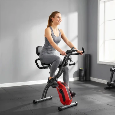 SPORTNOW Folding Exercise Bike 8-Level Magnetic Red