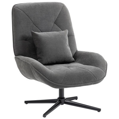 HOMCOM Draaibare Accentstoel, Chenille Gestoffeerde Fauteuil met Lendenkussen, Hoge Rugleuning, Diepe Zitting, Donkergrijs
