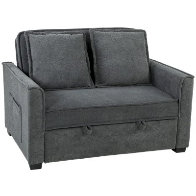 HOMCOM Sofá Cama 2 Plazas 3 en 1 con Respaldo Ajustable Bolsillos Laterales 2 Almohadas para Sala de Estar Gris Oscuro