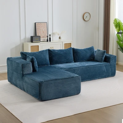 Canapé d'angle modulable en L avec méridienne, Bleu