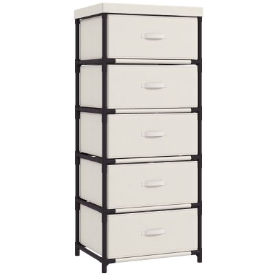 HOMCOM Kommode fürs Schlafzimmer mit 5 Stoffschubladen, Stahlrahmen, Schubladenkommode für Wohnzimmer, Büro, Ankleidezimmer, Beige