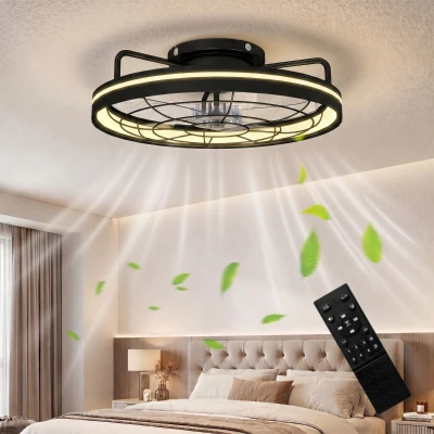 HOMCOM Plafondventilator met licht en afstandsbediening, 48 cm LED-plafondventilator met 3 kleurtemperaturen, 6 snelheden, timer, zwart