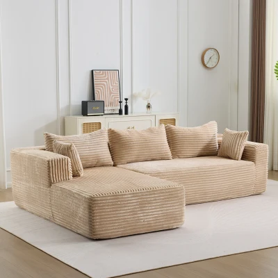 Divano angolare modulare a L con chaiselongue, Beige