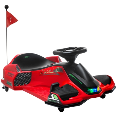 HOMCOM Elektrisch Go-Kart voor Kinderen, Rubberwielen, 3-8 km/u, Met Licht- en Muziekfunctie, Rood