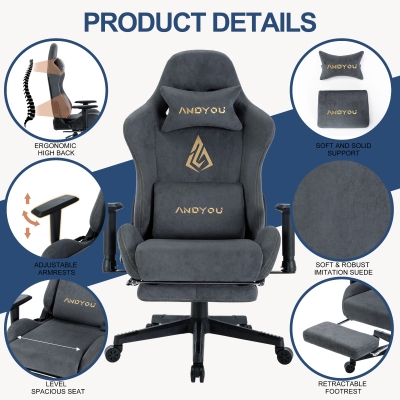 Sedia gaming con poggiapiedi, Grigio
