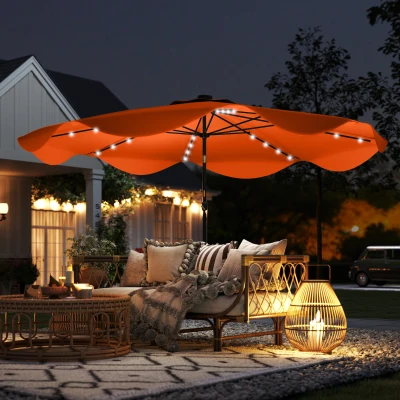 Outsunny Solar Patio Umbrella 3x3m with LED, Orange