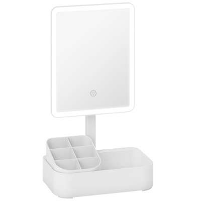 HOMCOM Make-upspiegel met verlichting oplaadbaar 180° draaibaar LED make-upspiegel met 2 verlichtingsmodi, Wit
