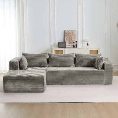 Divano angolare a L modulare con chaise longue, Grigio
