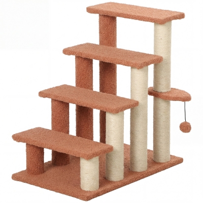 PawHut Haustiertreppe, Kratzbaum, 4-stufig, für Tiere bis 5 kg, 60x40x64cm, Braun