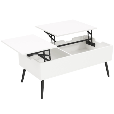 HOMCOM Couchtisch Höhenverstellbar Wohnzimmertisch mit Verstecktem Stauraum für Wohnzimmer, 50 x 100 cm, Weiß