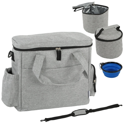PawHut Hundebox Transportbox Hund mit mehreren Fächern 2 Futterbehältern zusammenklappbar Silikonschüssel 38x17x35 cm Hellgrau