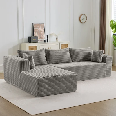 Divano angolare a L modulare con chaise longue, Grigio