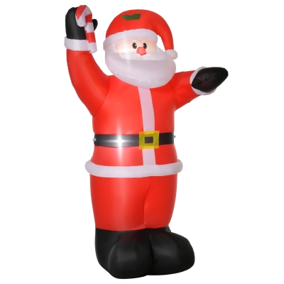 HOMCOM Opblaasbare Kerstdecoratie, 2,4 m Kerstman met LED-verlichting, Zuurstok