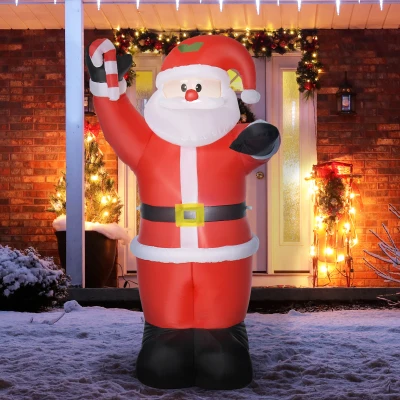 HOMCOM Opblaasbare Kerstdecoratie, 2,4 m Kerstman met LED-verlichting, Zuurstok