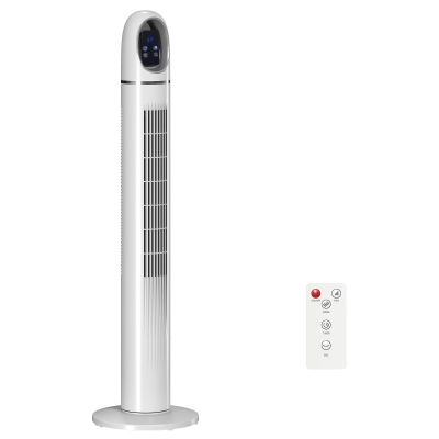 HOMCOM Torenventilator voor Slaapkamer, Staande Ventilator met 70° Oscillatie, 3 Modi, 3 Snelheden, 24-uurs Timer, Wit
