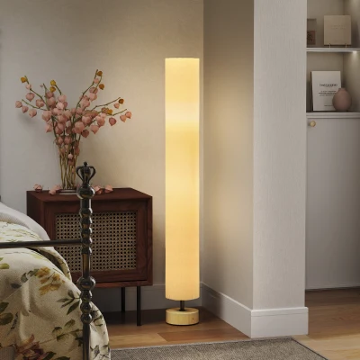 HOMCOM Stehlampe Wohnzimmer Stehleuchte mit Lampenschirm aus Leinen, Fußschalter