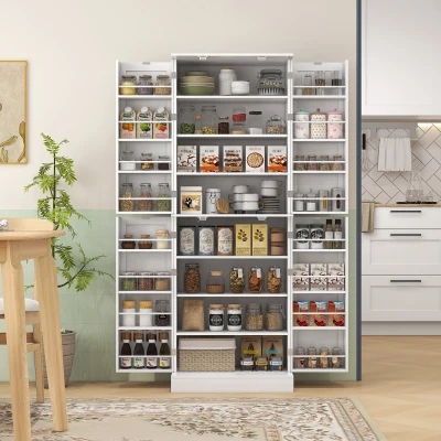 HOMCOM Armario Despensa de Cocina con 4 Puertas con Estantes Estantes Ajustables para Sala de Estar Comedor Blanco