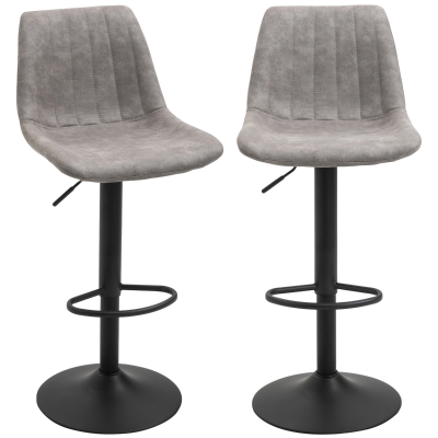 HOMCOM 2-delige set barkrukken in retrodesign, inclusief voetensteun, in hoogte verstelbaar, Gaslift, Grijs + Zwart