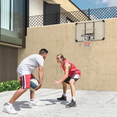SPORTNOW Canasta de Baloncesto de Pared Aro de Baloncesto con Red y Marco de Acero para Exterior 113x61x73 cm Blanco y Negro