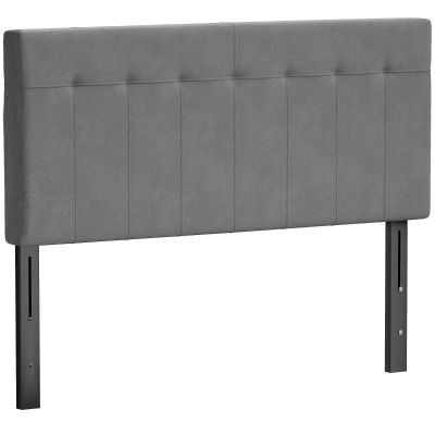 HOMCOM Hoofdeinde 3-traps hoogteverstelbaar met metalen poten fluweel-look voor slaapkamer 140x10x106/116/126 cm Grijs