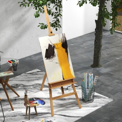 Vinsetto Cavalete de Pintura Dobrável em Madeira, 235 cm, Altura e Ângulo Ajustáveis, Prateleira Inferior, Natural