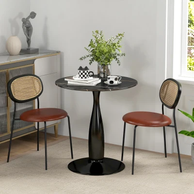 HOMCOM Ronde Eettafel, Poedergecoat Staal, MDF met Melamine, Antislip Voetjes, 70 x 74 cm, Zwart