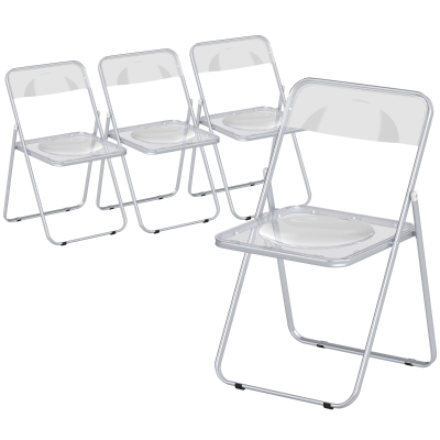 HOMCOM Set 4 Chaises Pliantes Transparent Acier Salon