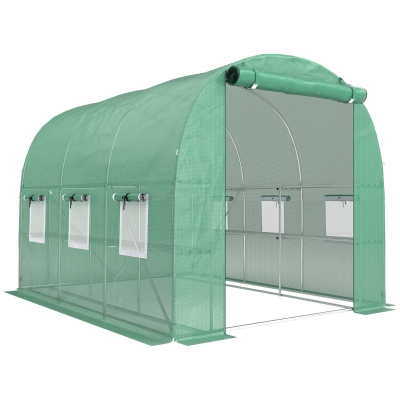 Outsunny Invernadero de Exterior 2,8x2x1,9 m con Estantes Invernadero de Túnel con Puerta Enrollable 6 Ventanas de Malla Verde