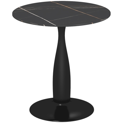 HOMCOM Ronde Eettafel, Poedergecoat Staal, MDF met Melamine, Antislip Voetjes, 70 x 74 cm, Zwart