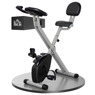 HOMCOM Bicicleta Estática Plegable con Respaldo 8 Niveles de Resistencia Volante Pantalla LCD Pulsómetro y Sillín Ajustable
