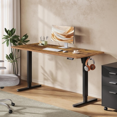 Bureau assis-debout électrique, marron
