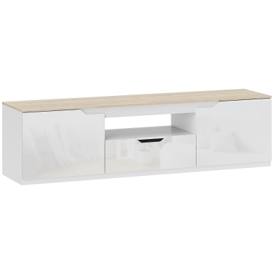 HOMCOM TV-Lowboard, Hochglanz, für Fernseher bis 65'', 3 Fächer, Schublade, 160 x 38 x 43 cm, Naturholz