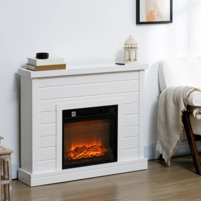 HOMCOM Elektro-Kamin, 3D-Flammeneffekt, 3 Einstellungen, Timer, Fernbedienung, Weiß