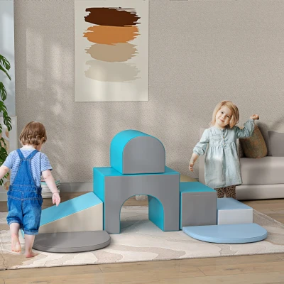 HOMCOM Gioco per Bambini 12-36 Mesi da 7 Blocchi, Blu e Grigio