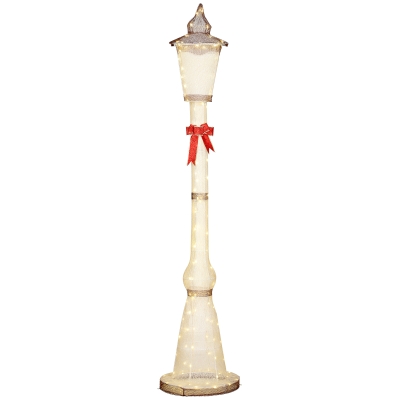 Outsunny 2,15 m verlichte lantaarnpaal, 155 LEDs, outdoor kerstlantaarn, rode strik, waterdicht, voor tuin, terras
