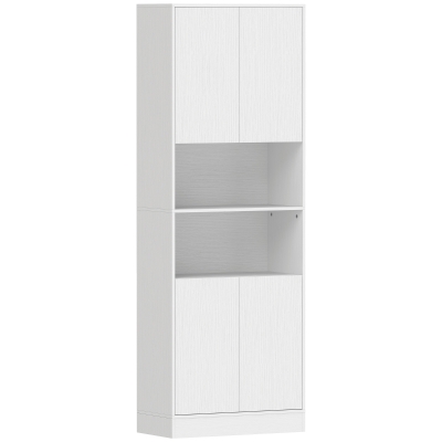 HOMCOM Armário de Cozinha com 4 Portas de Fecho Suave Prateleiras Ajustáveis e 2 Compartimentos Abertos Branco