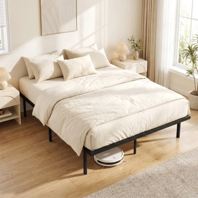 HOMCOM Bedframe met opbergruimte onder het bed, metalen lattenbodem, geen boxspring nodig, 140 x 200 cm