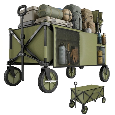 Outsunny Folding Garden Trolley Steel Frame Green