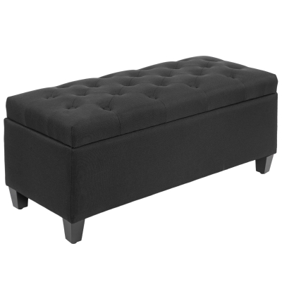 HOMCOM Zitbank met Opbergruimte, Halbank, Linnenachtig Polyester, Rubberhout, Zwart, 100 x 40 x 44 cm