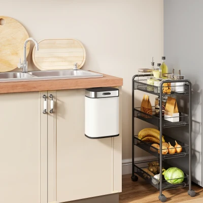 HOMCOM 5 L prullenbak, vrijstaand of hangend plaatsbaar, roestvrij staal, Cremewit