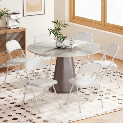 HOMCOM Lot de 6 Chaises Pliantes Salle à Manger Acier Blanc