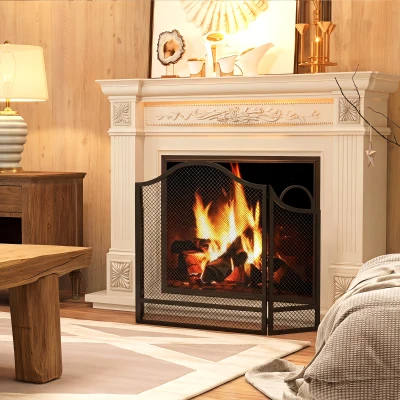HOMCOM Parachispas para Chimenea Plegable de 3 Paneles, en Metal Pintado, Listo para Usar, 122x1x74 cm, Negro