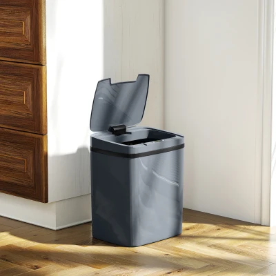HOMCOM Sensor Prullenbak 15L Automatische prullenbak met twee openingsmodi, voor kantoor, keukens, 27,6 x 21,4 x 33,5 cm, grijs