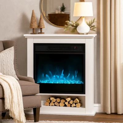 HOMCOM Elektrische haard, realistische vlammen met 9 kleuren, verstelbare helderheid, 1800W, afstandsbediening, timer, Wit
