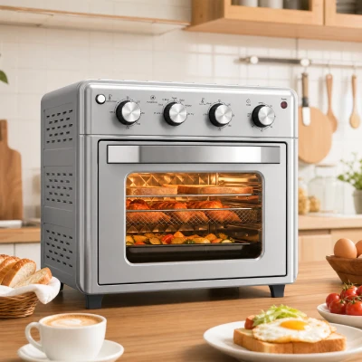HOMCOM Forno Elétrico de Bancada 30 L 1600 W com Air Fryer, 7 Funções e Temporizador, 43x39x39 cm, Prateado