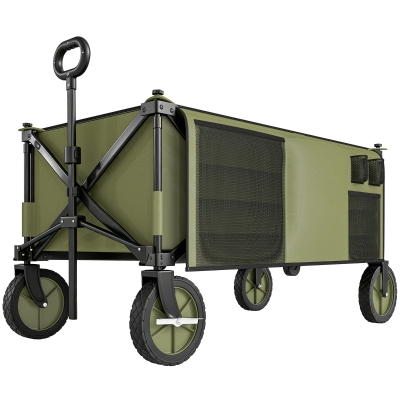 Outsunny Bollerwagen, klappbar, 5 Seitentaschen, einziehbare Griff, bis 120 kg belastbar, Stahl, 108 x 55 x 93 cm, Grün